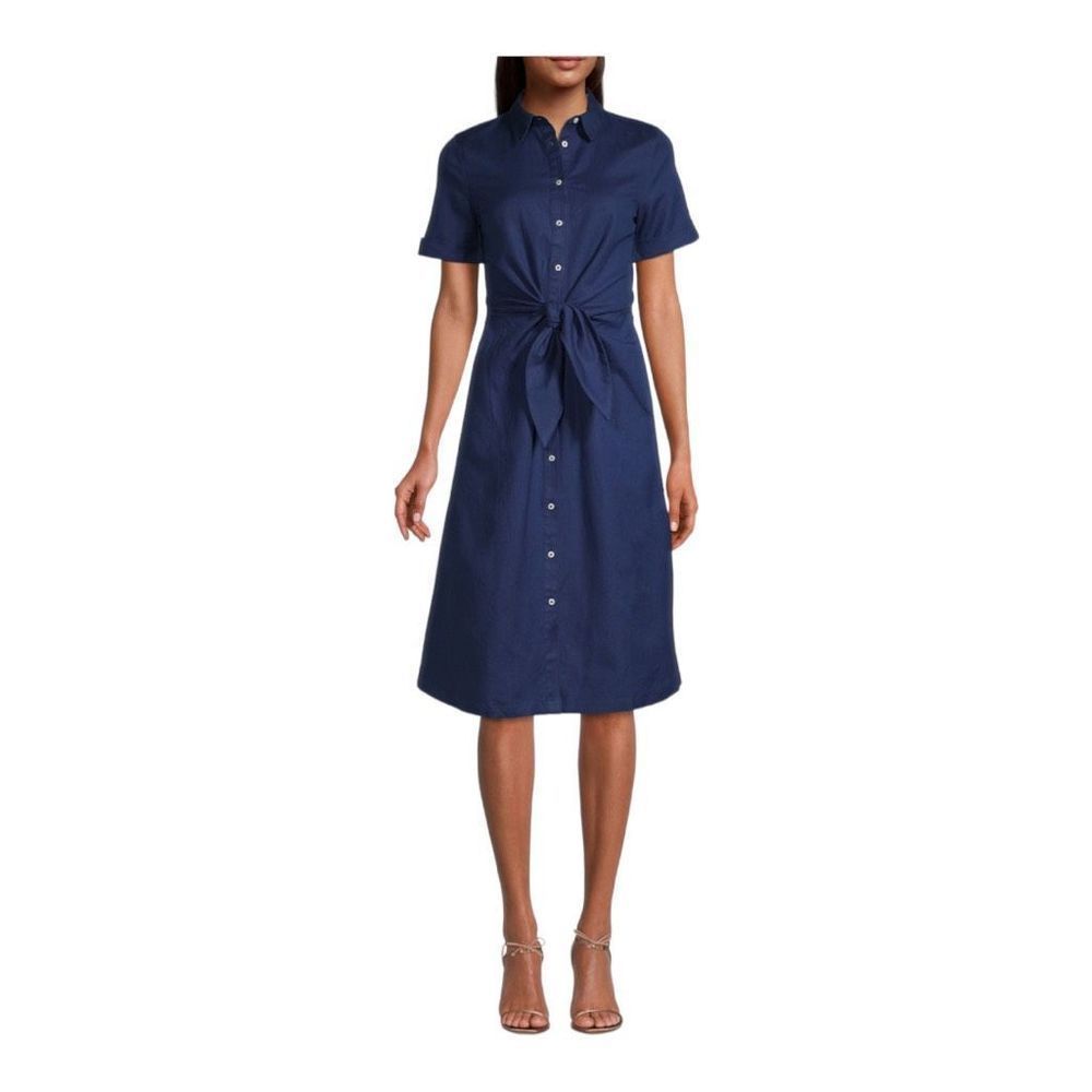 Vineyard vines Blue Linen Blend Tie Front Dress Size 10 NWT - Picture 2 of 9